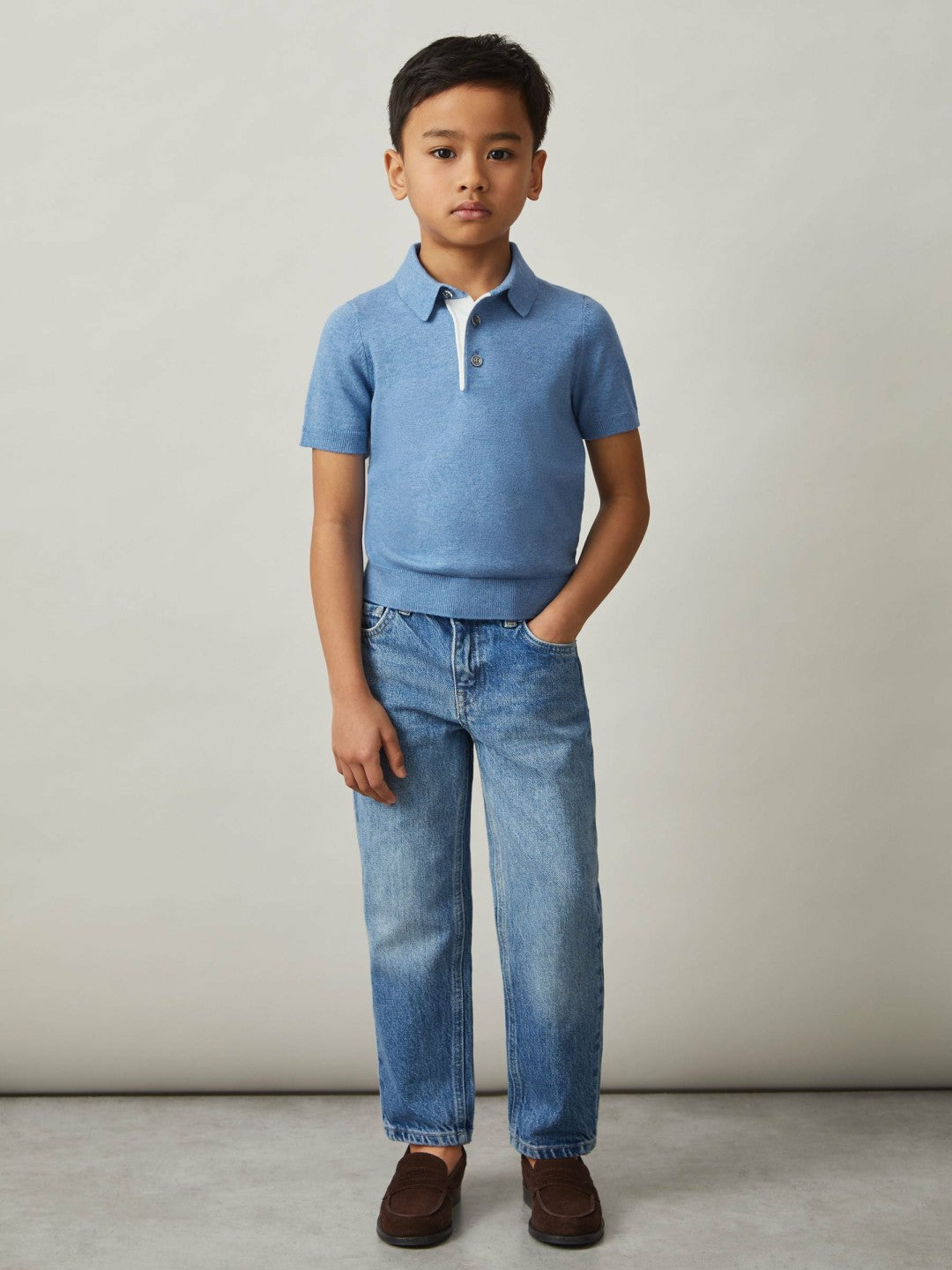 3-9 yrs Contrast Placket Polo Shirt With Cotton in Blue Children & Baby | Reiss