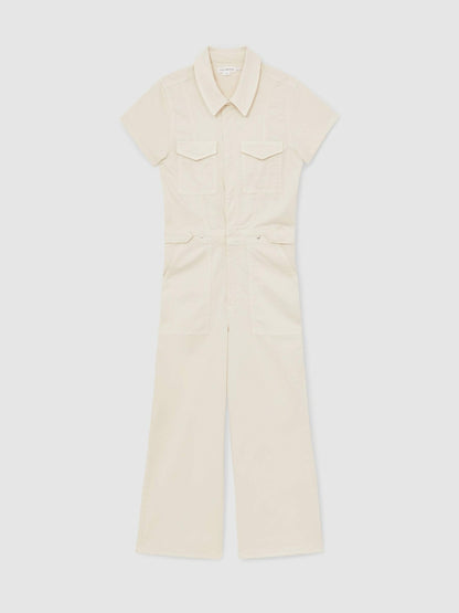 Good American Cotton Twill Jumpsuit with Stretch in Ecru Women | Reiss