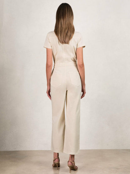 Good American Cotton Twill Jumpsuit with Stretch in Ecru Women | Reiss