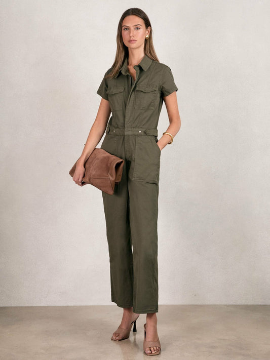 Good American Cotton Twill Jumpsuit with Stretch in Khaki Women | Reiss