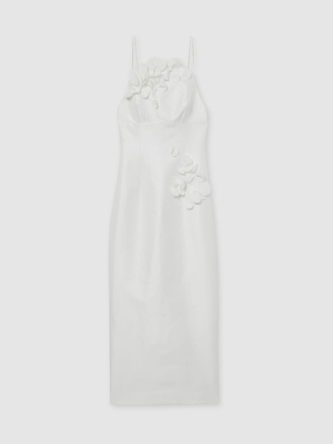 Acler Ivory Petal Detail Fitted Midi Dress in Ivory Women | Reiss
