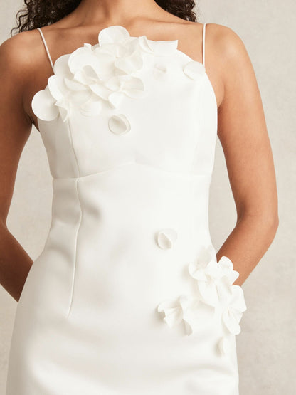Acler Ivory Petal Detail Fitted Midi Dress in Ivory Women | Reiss