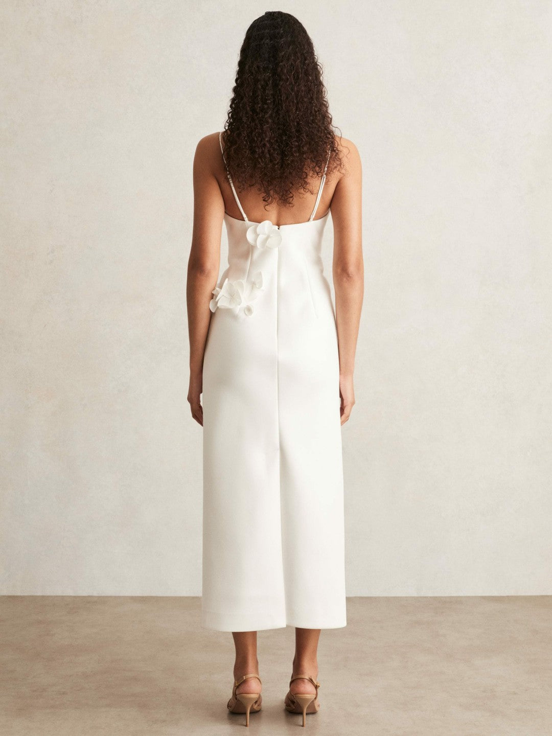 Acler Ivory Petal Detail Fitted Midi Dress in Ivory Women | Reiss