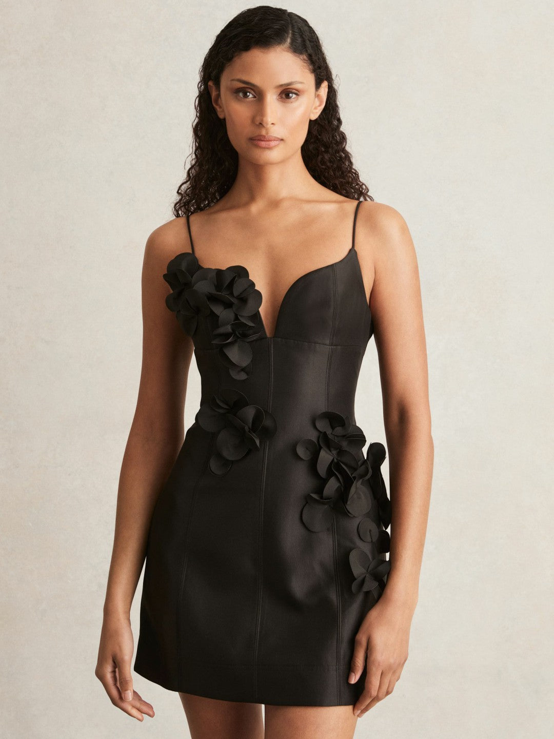 Acler Petal Detail Fitted Mini Black Dress in Black Women | Reiss