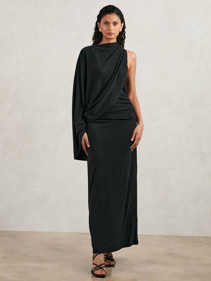 Acler Jersey Draped Midi Dress in Black Women | Reiss
