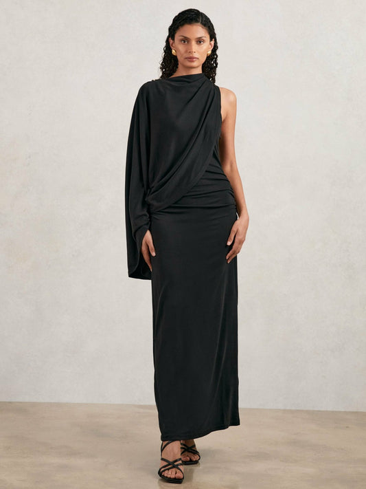 Acler Jersey Draped Midi Dress in Black Women | Reiss