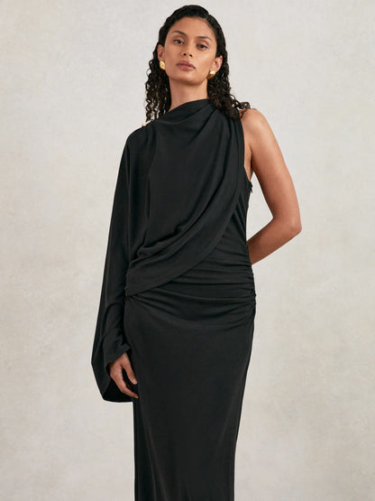 Acler Jersey Draped Midi Dress in Black Women | Reiss