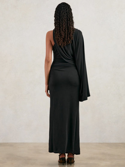 Acler Jersey Draped Midi Dress in Black Women | Reiss