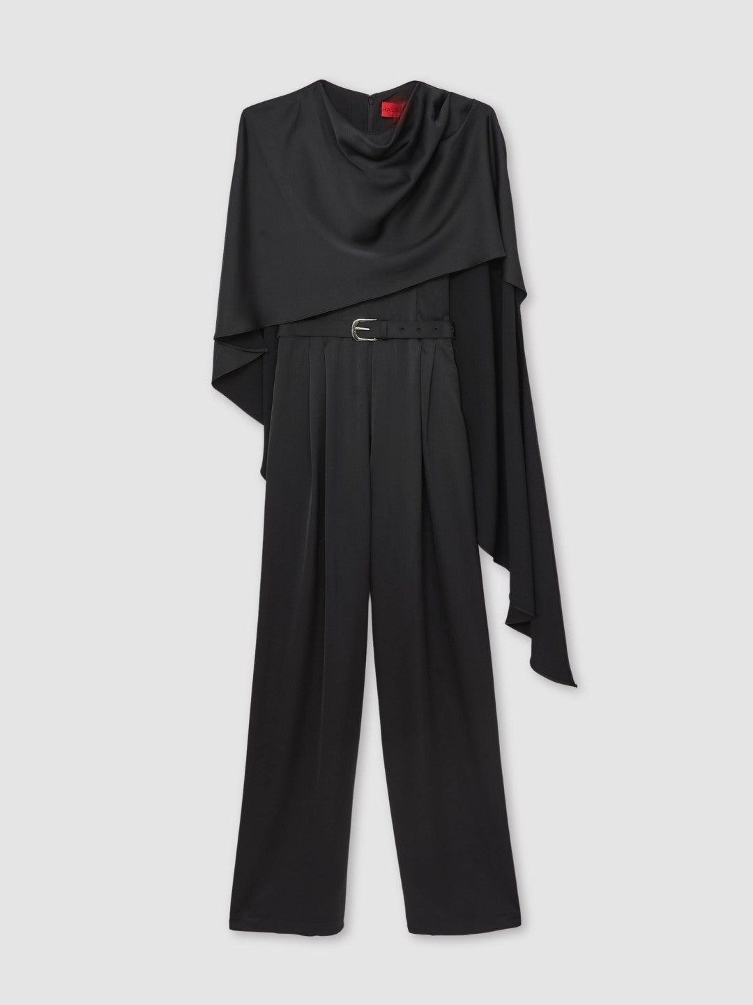 Halston Crepe Wide Leg Cape Jumpsuit in Black Women | Reiss