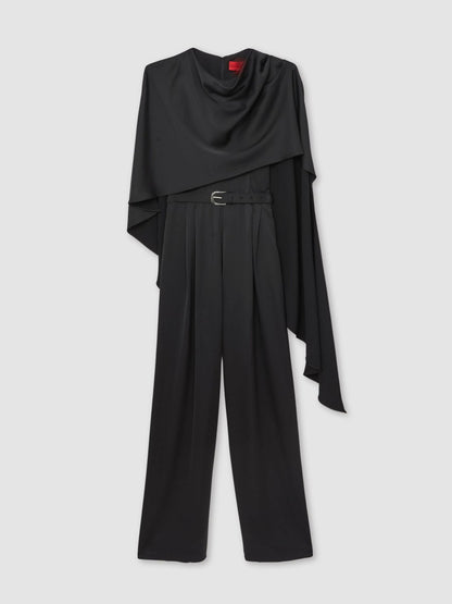 Halston Crepe Wide Leg Cape Jumpsuit in Black Women | Reiss