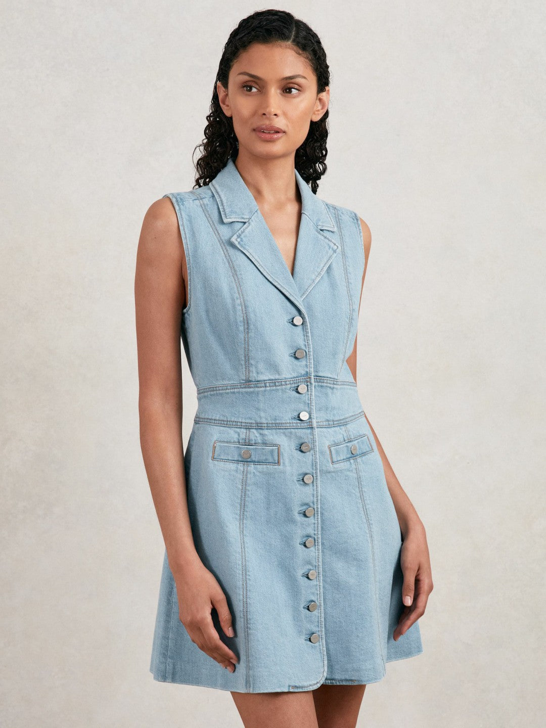 Paige Denim Button-Through Mini Dress in Jocelyn Blue Women | Reiss