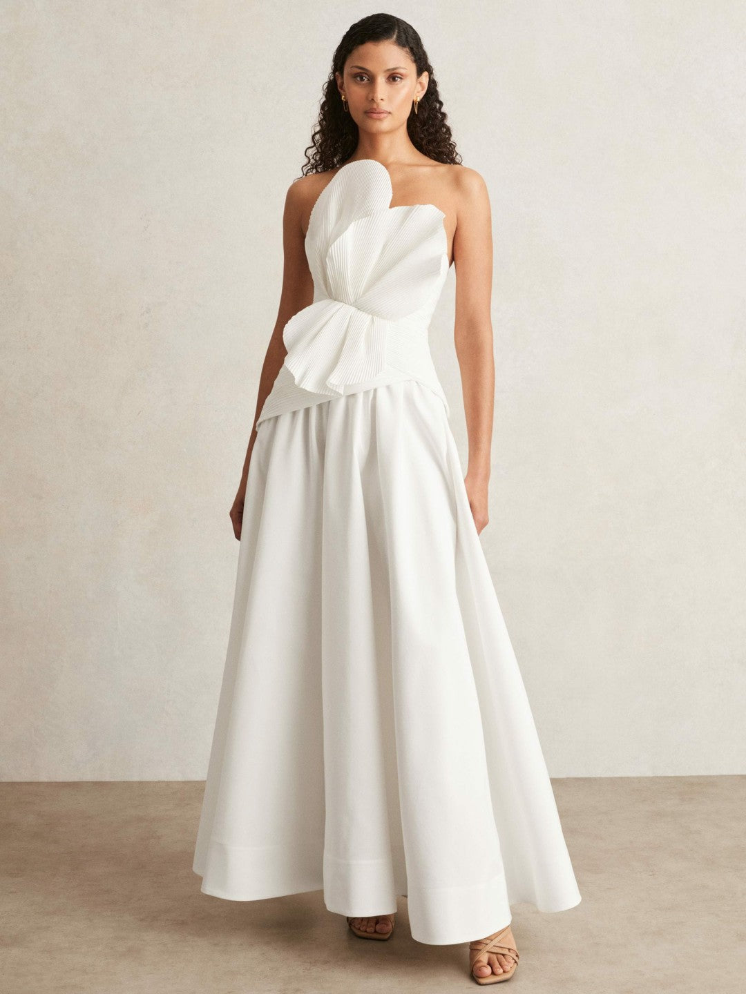 Acler Ivory Plissé Fan Strapless Maxi Dress in Ivory Women | Reiss