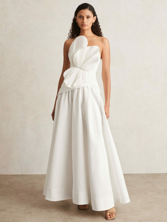 Acler Ivory Plissé Fan Strapless Maxi Dress in Ivory Women | Reiss