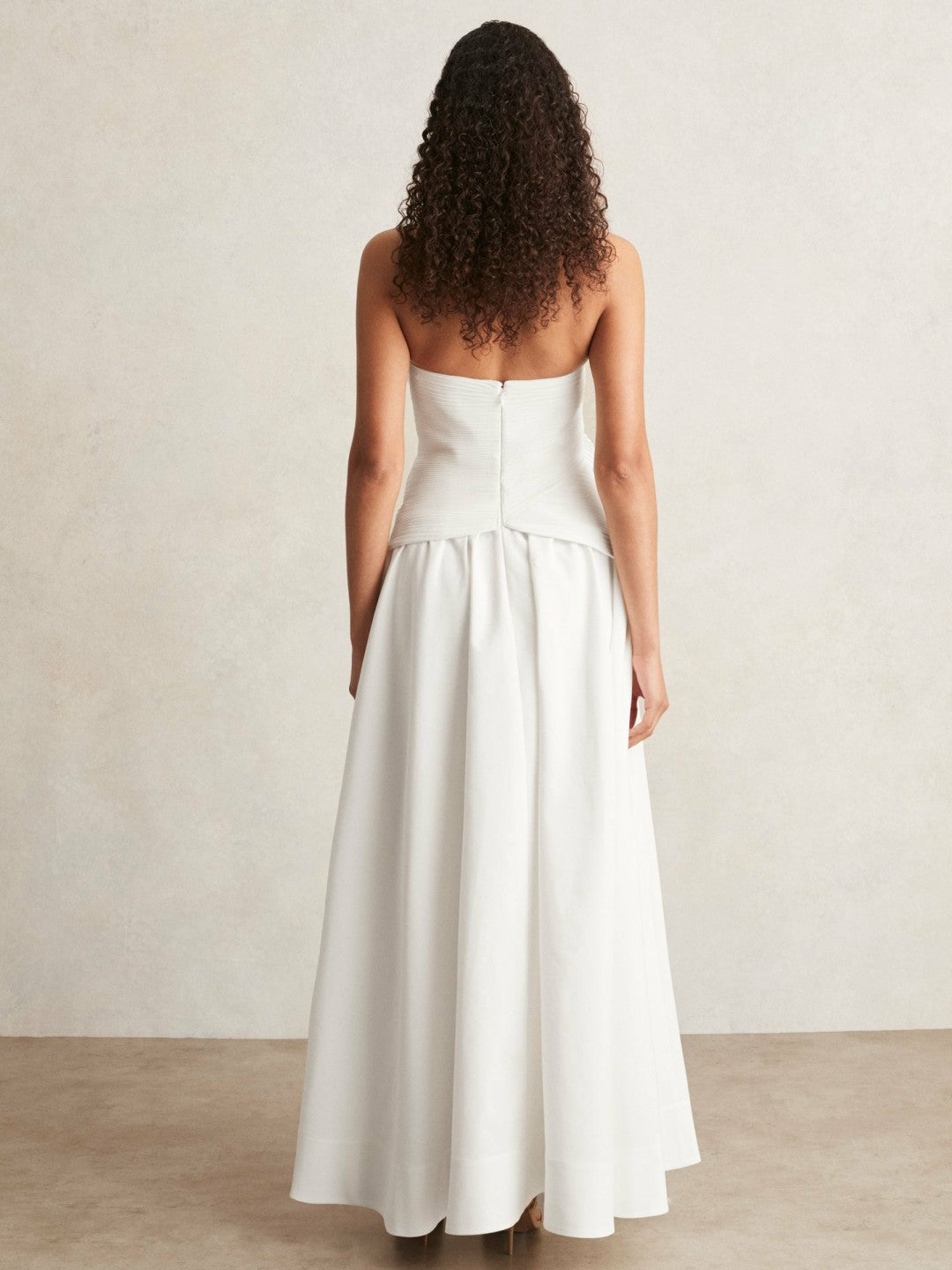 Acler Ivory Plissé Fan Strapless Maxi Dress in Ivory Women | Reiss