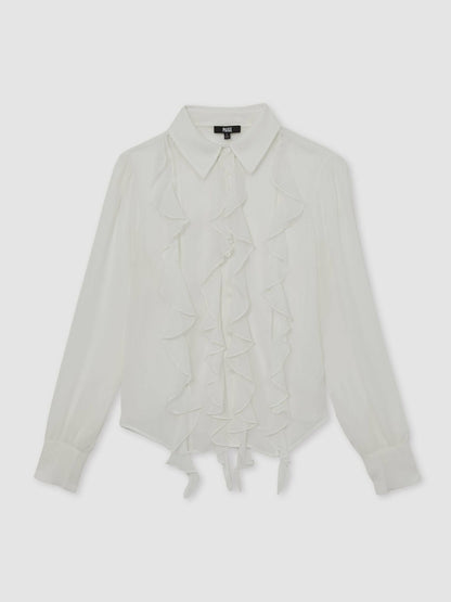 Paige Silk Georgette Ruffle Trim Shirt in White Women | Reiss