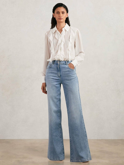 Paige Silk Georgette Ruffle Trim Shirt in White Women | Reiss