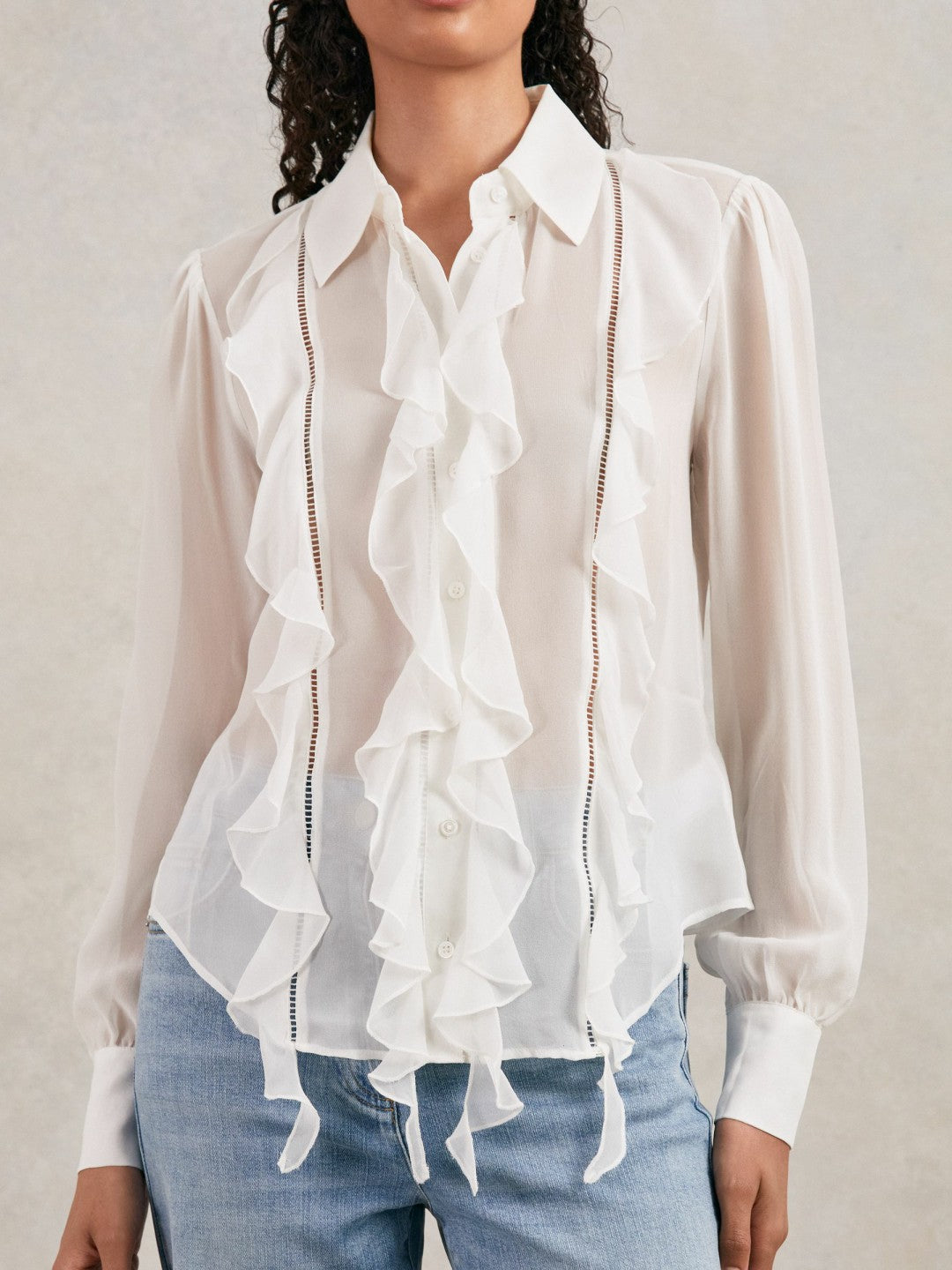 Paige Silk Georgette Ruffle Trim Shirt in White Women | Reiss