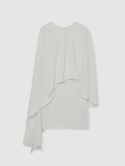 Halston Mini Ivory Asymmetric Cape Dress in Ivory Women | Reiss