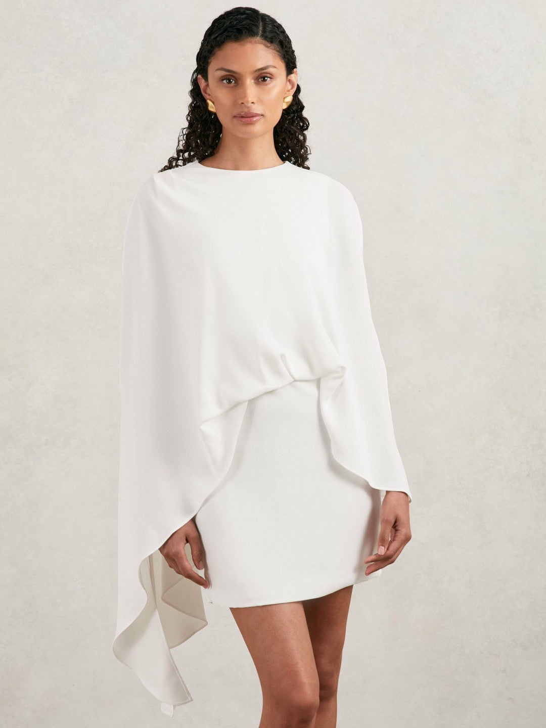 Halston Mini Ivory Asymmetric Cape Dress in Ivory Women | Reiss
