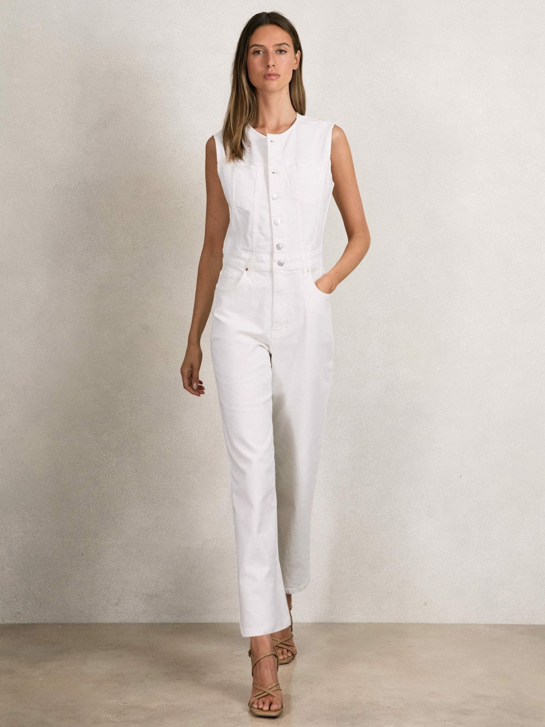 Paige Denim Straight Leg Jumpsuit in Ecru Women | Reiss