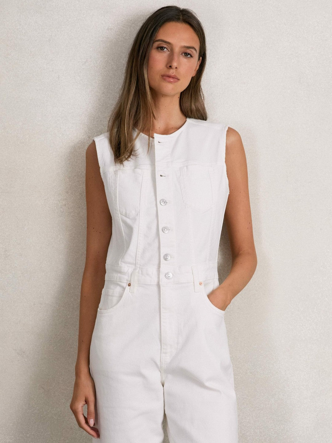 Paige Denim Straight Leg Jumpsuit in Ecru Women | Reiss
