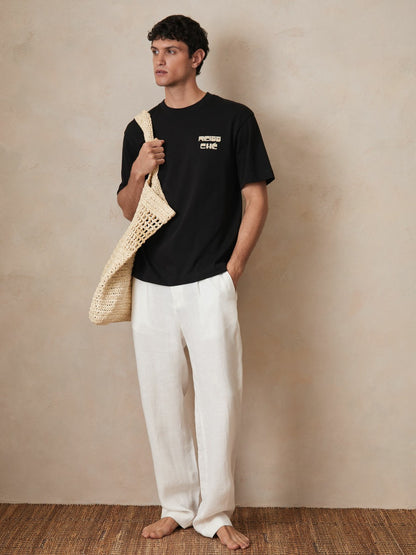 | Ché Cotton Palm-Print T-Shirt in Black Men | Reiss