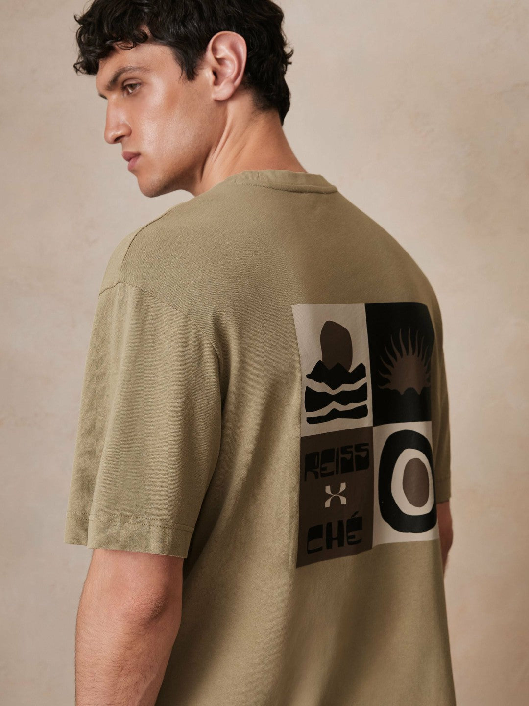 | Ché Cotton-Linen Sunset T-Shirt in Sage Green Men | Reiss