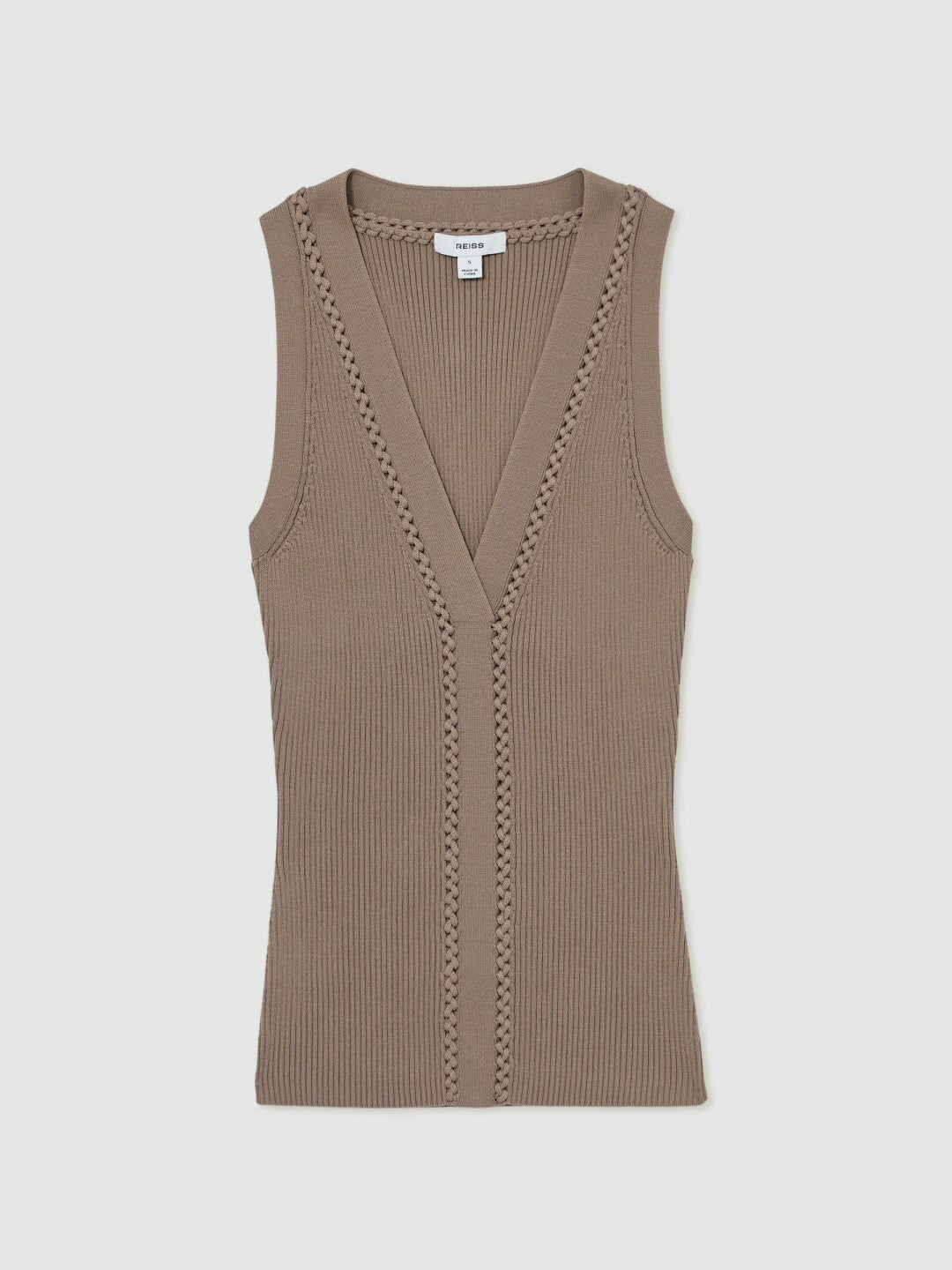 Craft-Stitch Rib-Knit Vest in Mink Women | Reiss