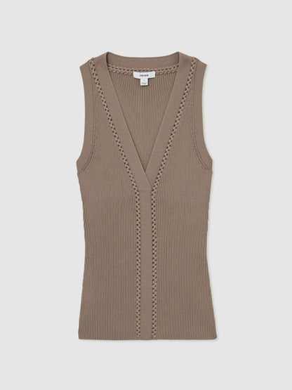 Craft-Stitch Rib-Knit Vest in Mink Women | Reiss