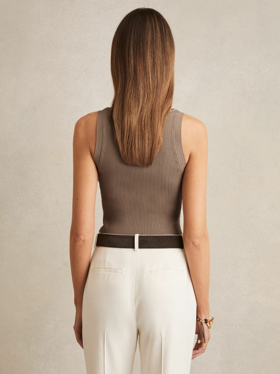 Craft-Stitch Rib-Knit Vest in Mink Women | Reiss