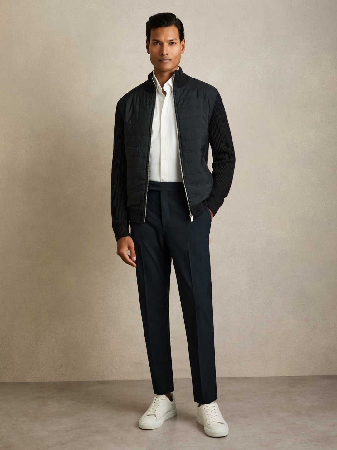 Slim-Fit Internal-Drawstring Trousers in Navy Men | Reiss