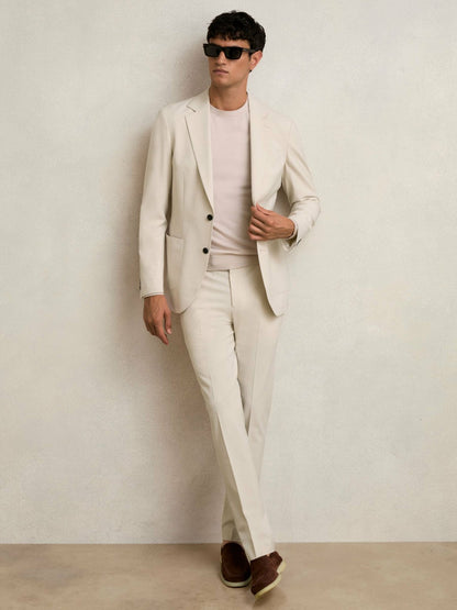 Slim-Fit Internal-Drawstring Trousers in Stone Men | Reiss
