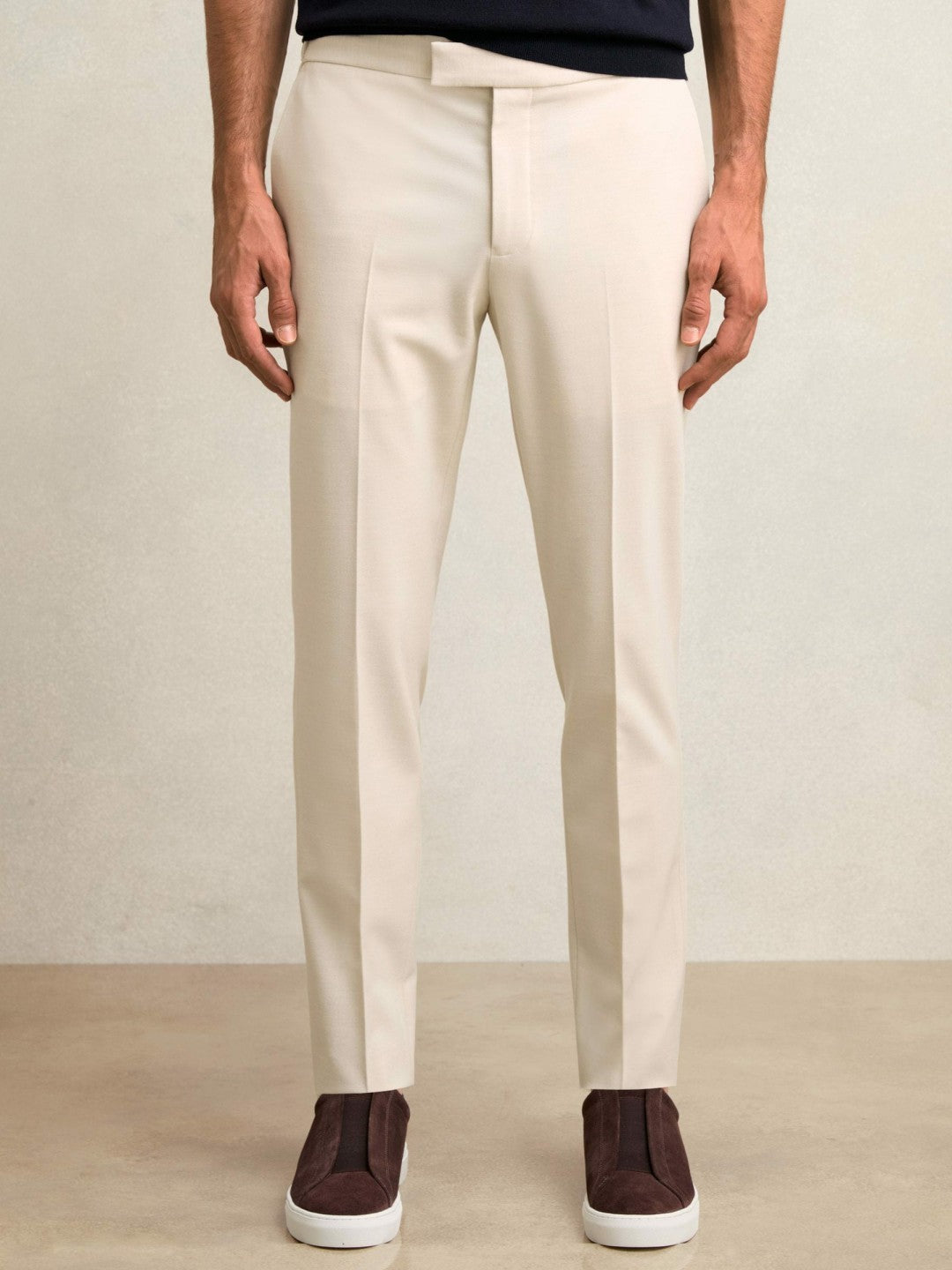 Slim-Fit Internal-Drawstring Trousers in Stone Men | Reiss