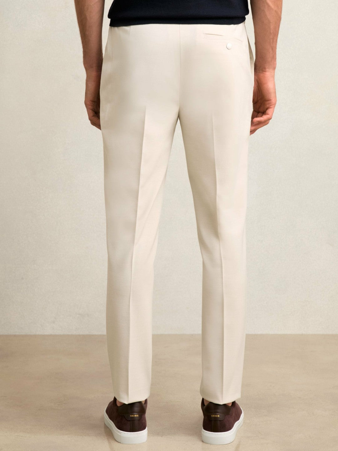 Slim-Fit Internal-Drawstring Trousers in Stone Men | Reiss