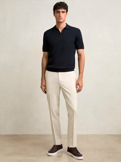 Slim-Fit Internal-Drawstring Trousers in Stone Men | Reiss