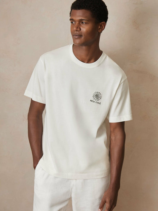 | Ché Cotton Palm-Tree T-Shirt in White Men | Reiss