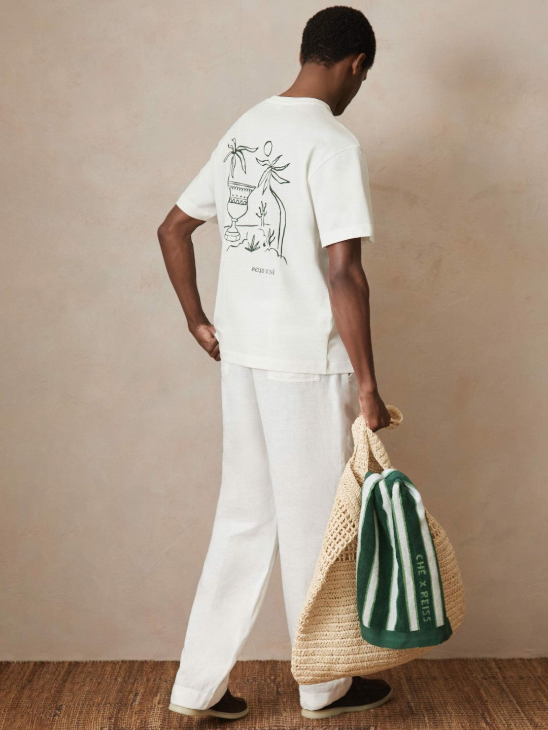 | Ché Cotton Palm-Tree T-Shirt in White Men | Reiss