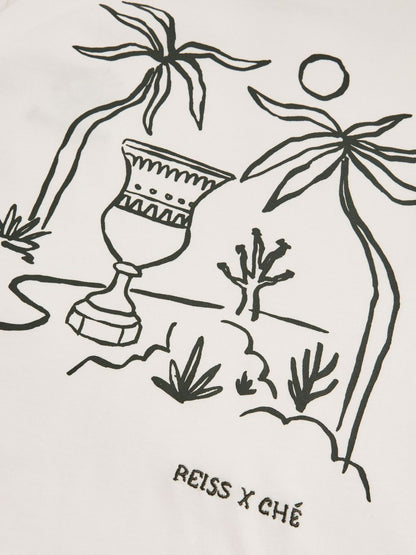 | Ché Cotton Palm-Tree T-Shirt in White Men | Reiss