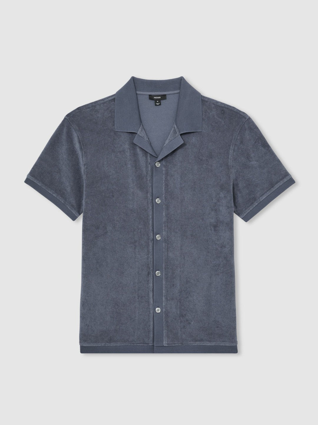 Cotton Blend Towelling Shirt in Airforce Blue Men | Reiss