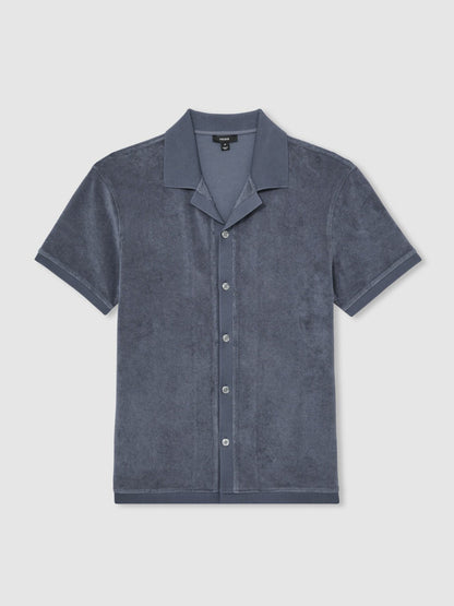 Cotton Blend Towelling Shirt in Airforce Blue Men | Reiss