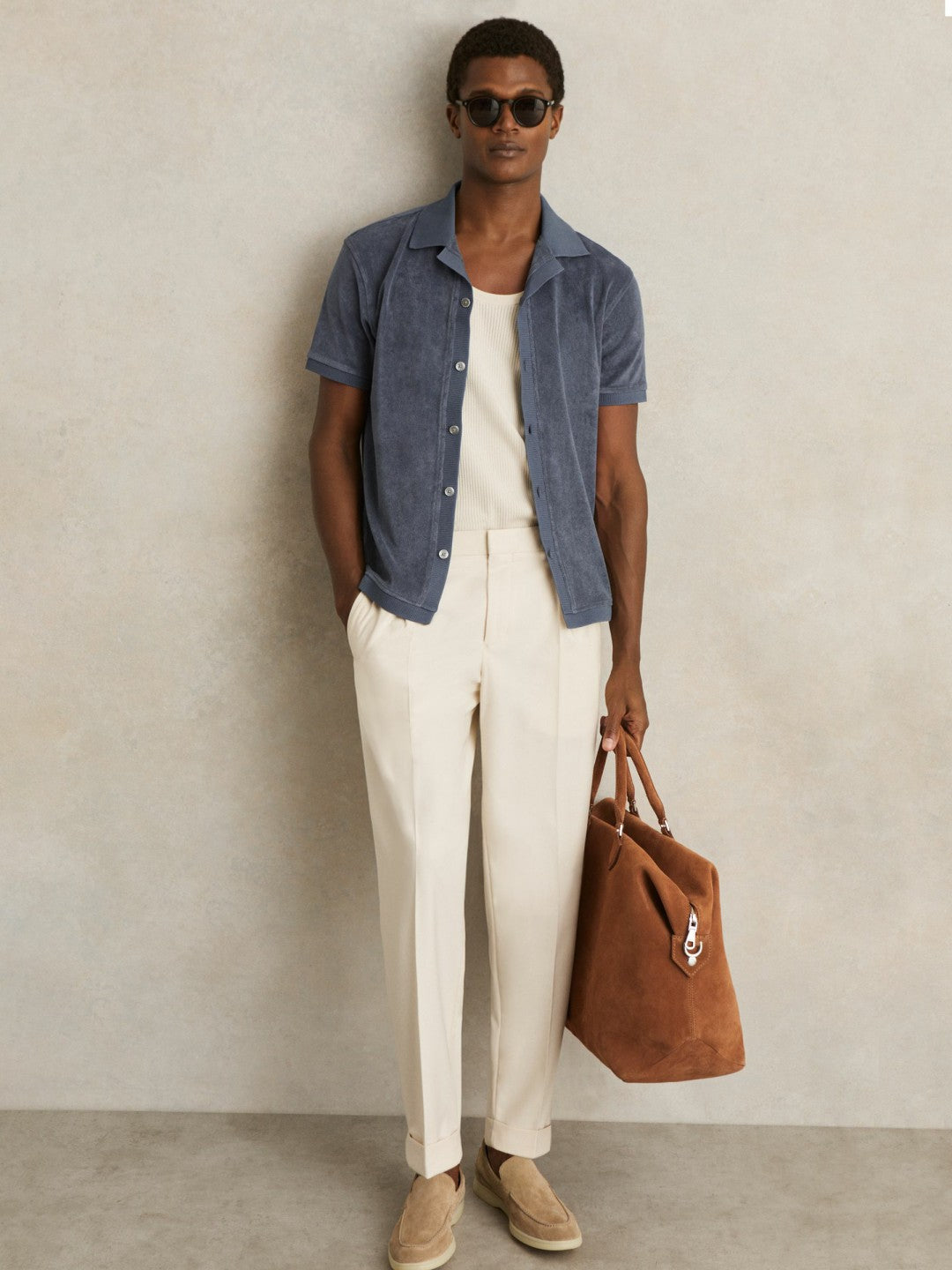 Cotton Blend Towelling Shirt in Airforce Blue Men | Reiss