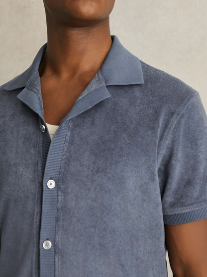Cotton Blend Towelling Shirt in Airforce Blue Men | Reiss