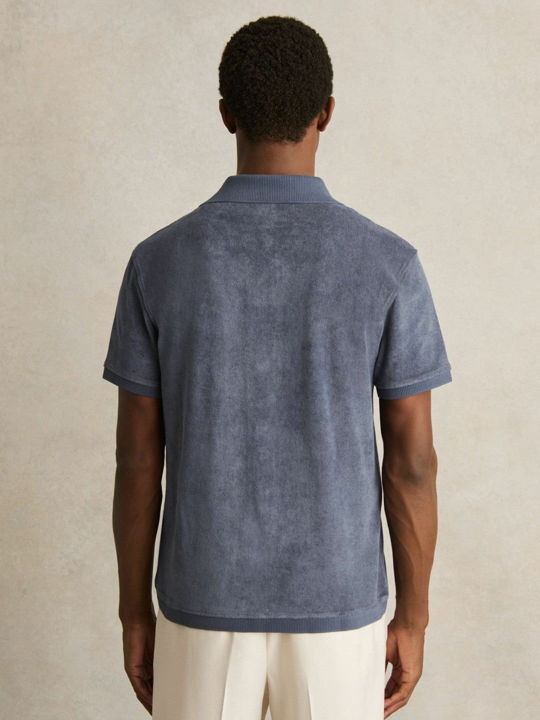 Cotton Blend Towelling Shirt in Airforce Blue Men | Reiss