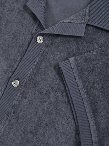 Cotton Blend Towelling Shirt in Airforce Blue Men | Reiss