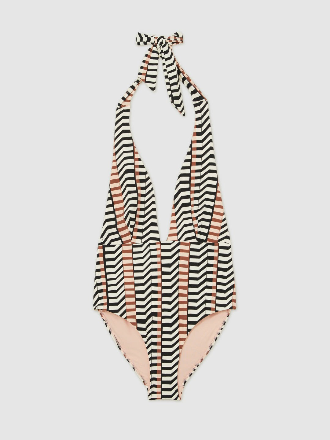 Chevron Stripe Plunge Swimsuit in Black/Brown Women | Reiss
