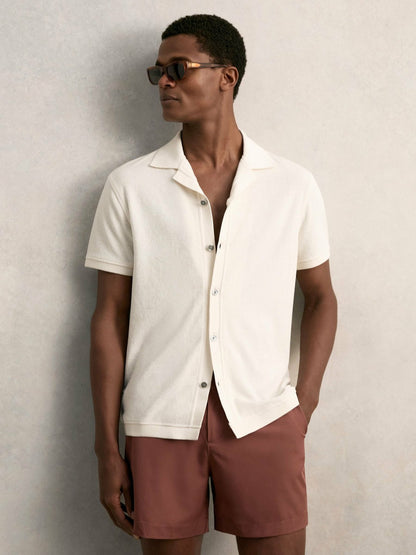 Cotton Blend Towelling Shirt in White Men | Reiss