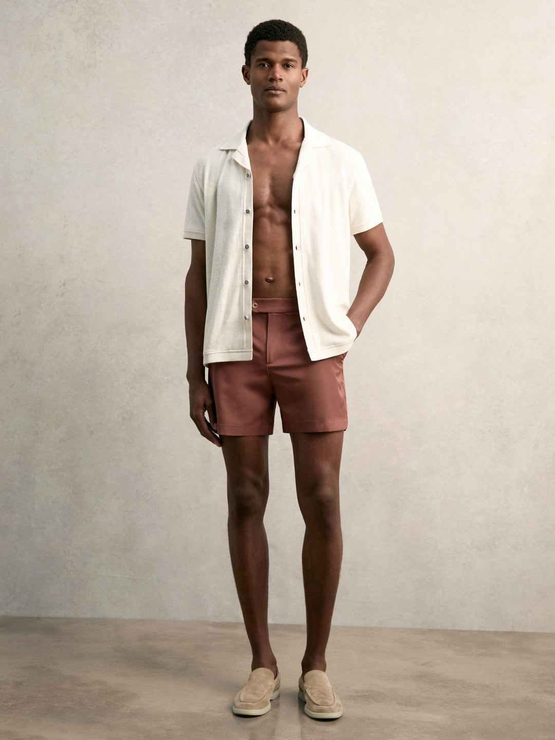 Cotton Blend Towelling Shirt in White Men | Reiss