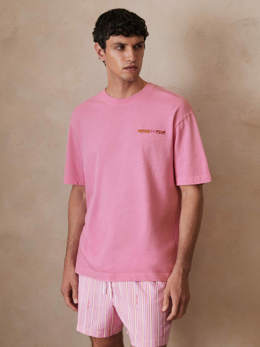 | Ché Cotton-Linen Sunset T-Shirt in Pink Men | Reiss