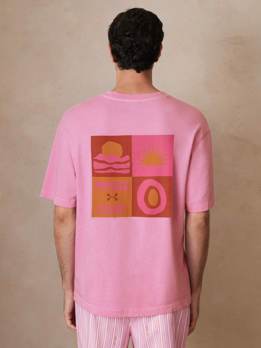| Ché Cotton-Linen Sunset T-Shirt in Pink Men | Reiss