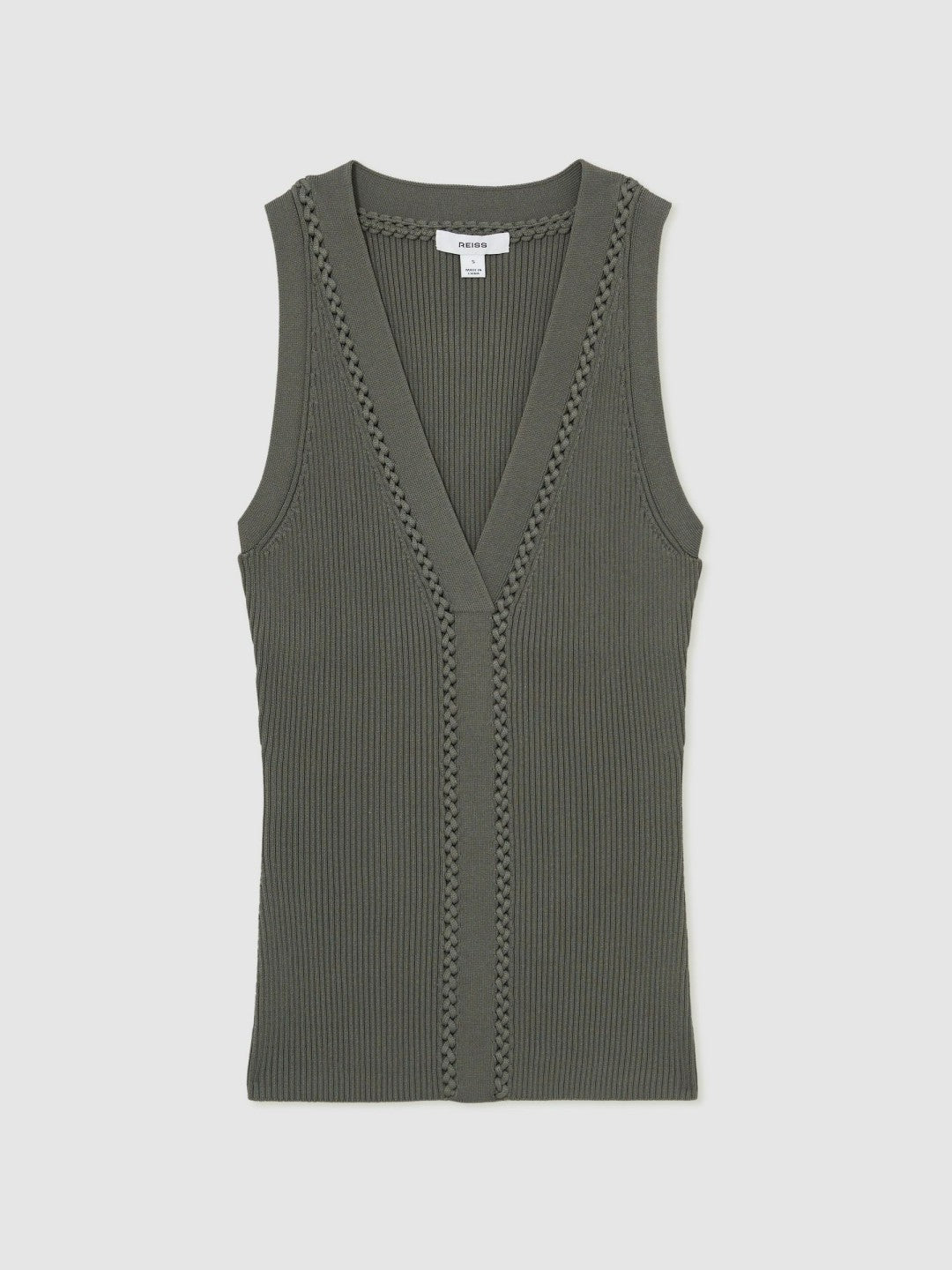 Craft-Stitch Rib-Knit Vest in Khaki Green Women | Reiss